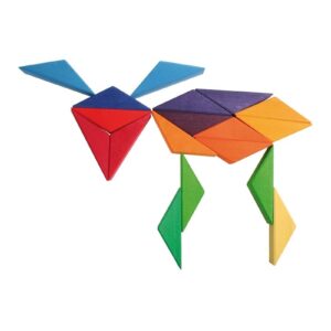 TĘCZOWA GWIAZDA drewniana układanka na podstawce 18 el.