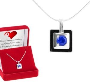 Srebrny komplet pr. 925 Czarny Kwadrat z Szafirowym Oczkiem DEDYKACJA