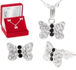 Srebrny komplet z cyrkoniami pr. 925 MOTYLKI DEDYKACJA