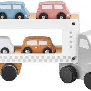 Drewniana ciężarówka - naczepa z 4 samochodami