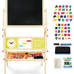 Duża tablica edukacyjna dwustronna: magnetyczna i kredowa - suchościeralna, drewniana