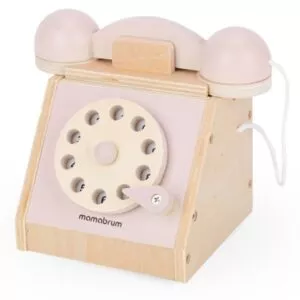 Drewniany telefon retro - pastelowy róż