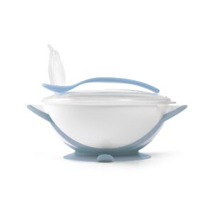 1063/05 Miseczka dla dzieci i niemowląt z przyssawką i łyżeczką biało-niebieska