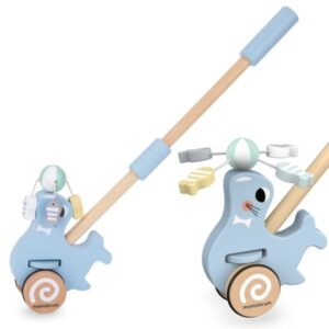 Drewniana foka z kijem do pchania - pchacz