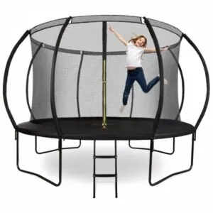 Trampolina ogrodowa XXL dla dzieci HyperMotion - 366 cm 12FT - z drabinką i siatką wewnętrzną - do domu i ogrodu - 150kg max