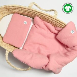 Komplet pościeli niemowlęcej muślinowej z bawełny ekologicznej | 60x70 cm | różowy