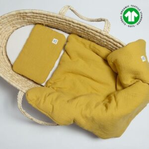 Zestaw niemowlęcy pościel muślinowa bawełna organiczna | 60x70 cm | musztarda ochra