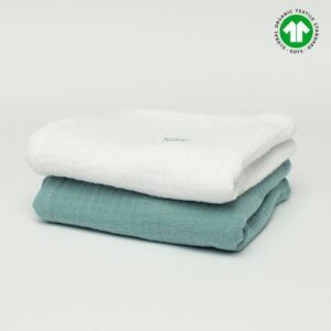 Zestaw dwóch pieluszek z muślinu organicznego 50x50 GOTS biały - eukaliptus