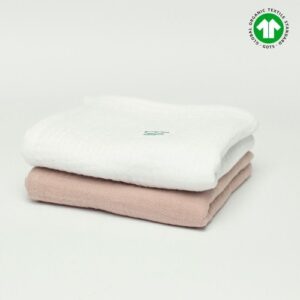 Komplet dwóch pieluszek muślinowych GOTS 50x50 biały - pudrowy róż