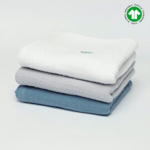 Komplet trzech pieluszek muślinowych GOTS 50x50 biały - szary - jeans