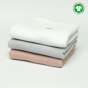 Komplet trzech pieluszek z muślinu organicznego | 50x50 cm | 3 szt | biały - szary - pudrowy różowy