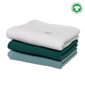 Pieluszki muślin bawełniany trójpak biały - butelkowa zieleń - eukaliptus 50x50 cm