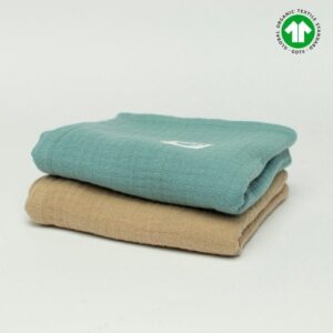 Pieluszki muślinowe z bawełny organicznej GOTS 2-pack | 50x50 cm | 2 szt | eukaliptus - beżowy