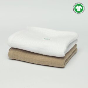 Komplet 2x pieluszka muślinowa GOTS 50x50 biała - beżowa