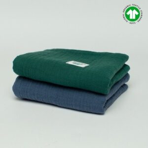 Zestaw 2x pieluszka z muślinu organicznego GOTS 50x50 butelkowa zieleń - granatowy