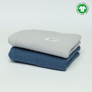 Komplet dwóch pieluszek z muślinu organicznego GOTS 50x50 szary - granatowy