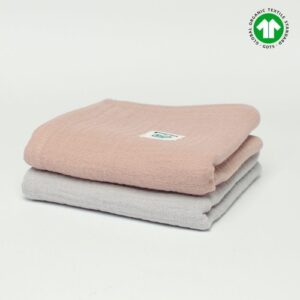 Komplet dwóch pieluszek z muślinu organicznego 50x50 GOTS pudrowy róż - szary