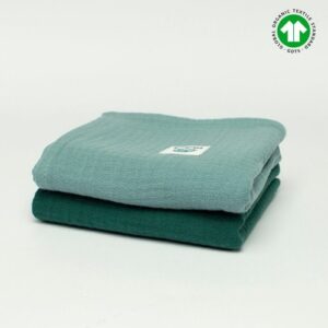 Pieluszki muślinowe 2 pack GOTS | 2 szt | 50x50 cm | eukaliptus - butelkowa zieleń