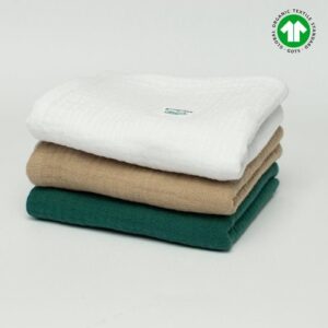 3-pack pieluszek muślinowych | 50x50 cm | 3 szt | biały - beżowy - butelkowa zieleń