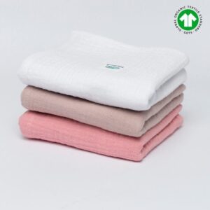 Pieluszki bawełniane muślinowe GOTS | 3 szt | 50x50 cm | biały - różowy - pudrowy róż