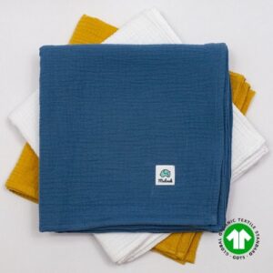 Otulacz muślinowy z bawełny organicznej | 100x100 cm | jeans