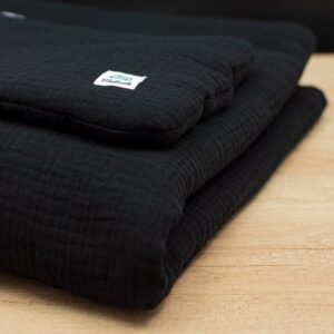 Pościel muślinowa dziecięca z bawełny organicznej | 60x70 cm | czarna