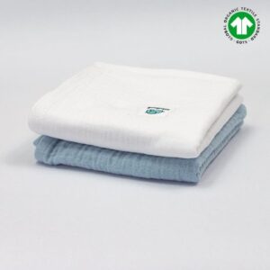 Pieluszki muślinowe 2 pack GOTS 50x50 biała - baby blue