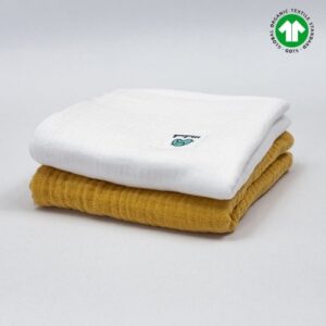 Pieluszki muślinowe | 50x50 cm | dwupak 2 szt | biały - musztardowy