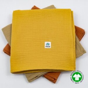 Otulacz muślinowy musztardowy z bawełny organicznej 100x100