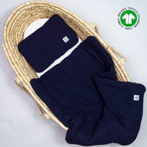 Pościel muślinowa dla niemowląt z GOTS 60x70 ciemny granatowy