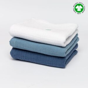Pieluszki muślinowe zestaw 50x50 GOTS biały - jeans - granatowy
