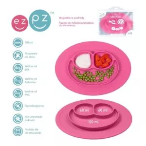 RÓŻOWY TALERZYK z podkładką 2w1 Mini Mat