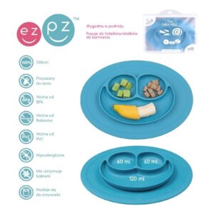 NIEBIESKI TALERZYK z podkładką 2w1 Mini Mat