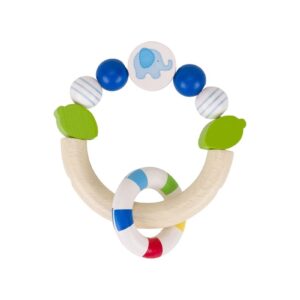 NIEBIESKI SŁONIK drewniany chwytak z kółeczkiem