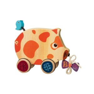 DREWNIANA ŚWINKA do ciągnięcia na sznureczku