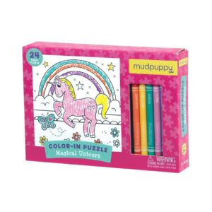 MAGICZNY JEDNOROŻEC puzzle kolorowanka z kredkami