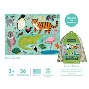 ZWIERZĘTA ŚWIATA puzzle podróżne w woreczku 36 el.
