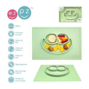 ZIELONY TALERZYK z podkładką 2w1 Happy Mat Pastel