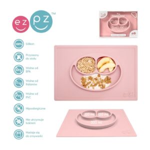RÓŻOWY TALERZYK z podkładką 2w1 Happy Mat Pastel