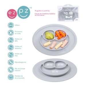 SZARY TALERZYK z podkładką 2w1 Mini Mat Pastel