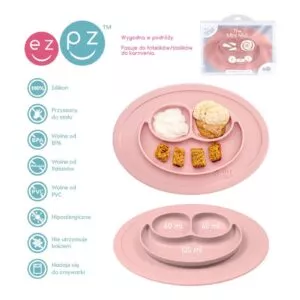 RÓŻOWY TALERZYK z podkładką 2w1 Mini Mat Pastel