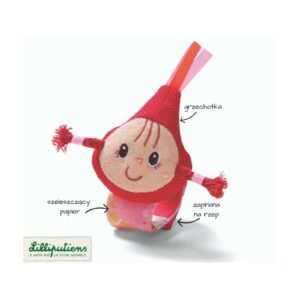 CZERWONY KAPTUREK grzechotka na rękę z metkami