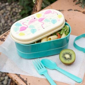 FLAMINGI śniadaniówka bento ze sztućcami