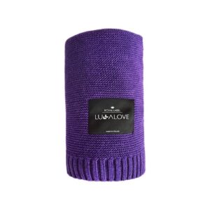 FIOLETOWY kocyk bambusowy tkany śliwka