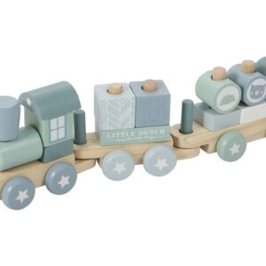 BŁĘKITNY DREWNIANY POCIĄG z klockami