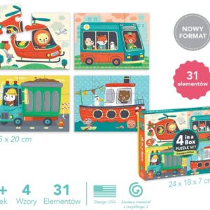 POJAZDY tekturowe pierwsze puzzle 4w1