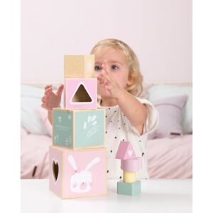DREWNIANA WIEŻA różowy sorter kształtów