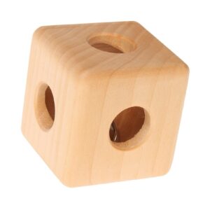 DREWNIANA KOSTKA grzechotka z dzwoneczkiem