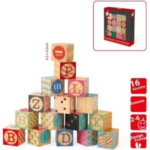 ALFABET drewniane klocki Kubix 16 el.