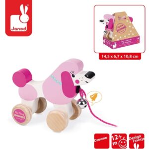 PUDELEK drewniany piesek do ciągnięcia